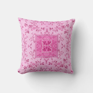 Coussin Pink Floral Vintage Imprimer Monogramme Personnali