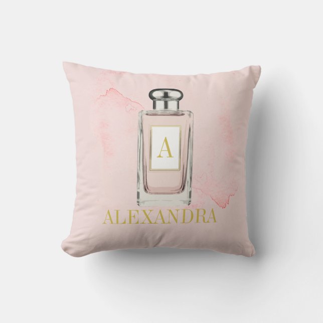 Coussin Pink Français Parfum Bouteille Chic Monogramme Per (Recto)