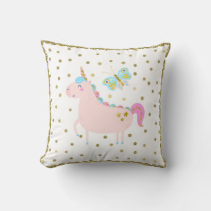 Coussin Pink & Gold Glitter Unicorn Girls Menace Nursery