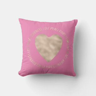 Coussin Pink Gold Love Peace Kindness Coeur inspiré