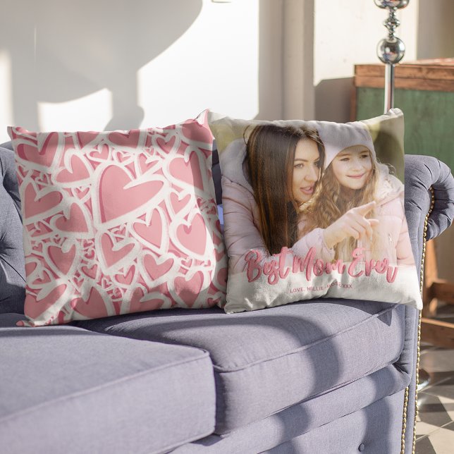 Coussin Pink Heart Meilleure Maman Jamais Photo (Créateur téléchargé)