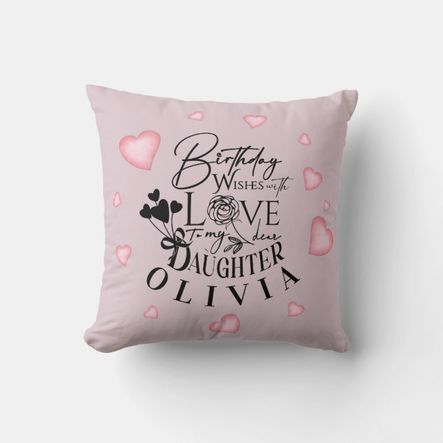 Coussin Pink Hearts Daughter Birthday Text Design (Recto)