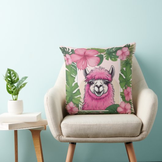 Coussin Pink Joyeux Lama souriant (Chaise)