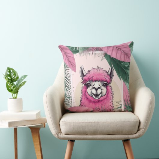 Coussin Pink Joyeux Lama souriant (Chaise)