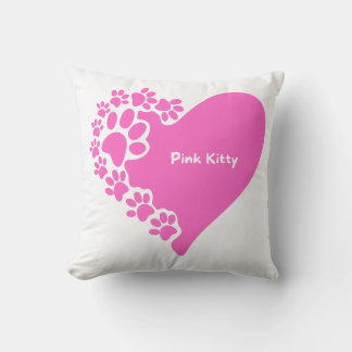 Coussin Pink Kitty paws heart pillow for cat lover women