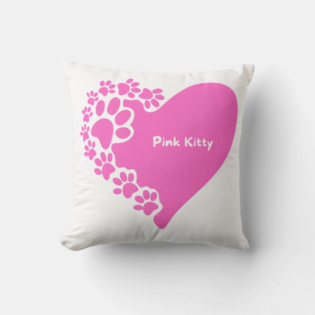 Coussin Pink Kitty paws heart pillow for cat lover women (Recto)