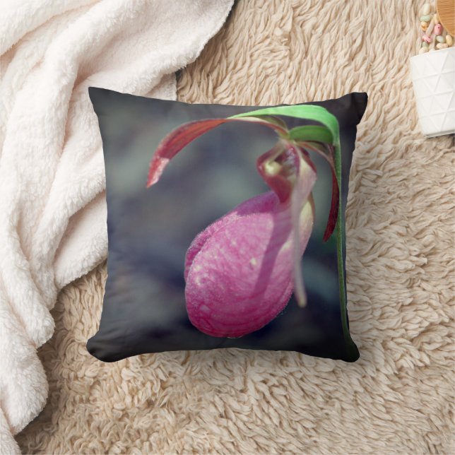 Coussin Pink Lady Slipper Orchid Raindrop (Couverture)