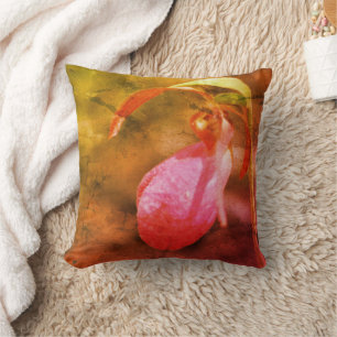 Coussin Pink Lady Slipper Orchid Raindrop Abstrait
