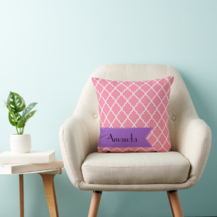 Coussin Pink Latticework, Quatrefoil, Trellis, Your