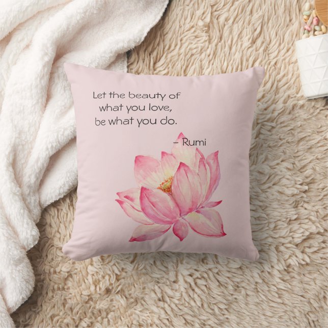 Coussin Pink Lotus Flower Rumi Beauty Quote (Couverture)