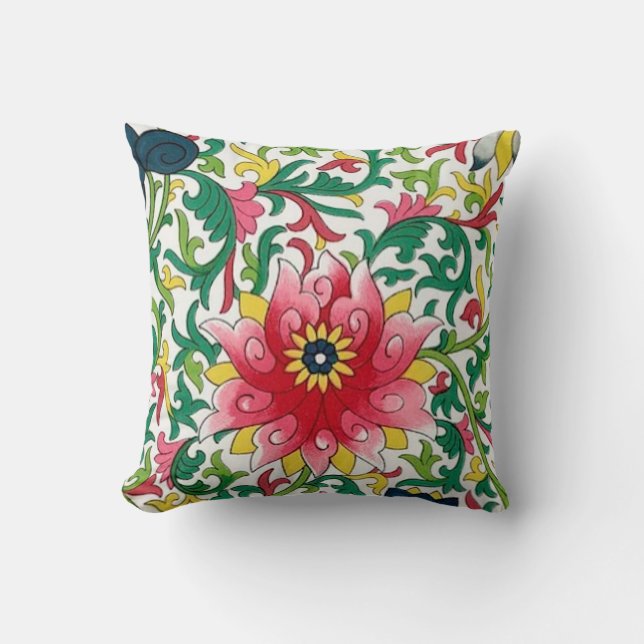 Coussin Pink Lotus Garden Chinoiserie Botanique (Recto)
