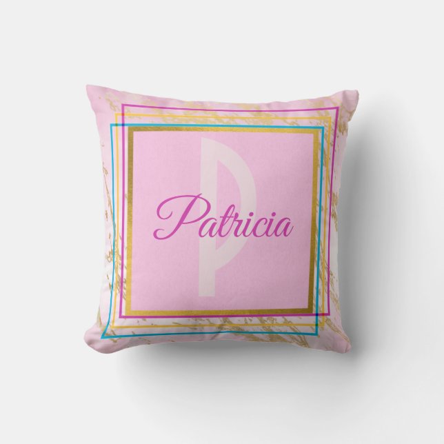 Coussin Pink Modern Minimalist Unique Girly Monogramme Nom (Recto)