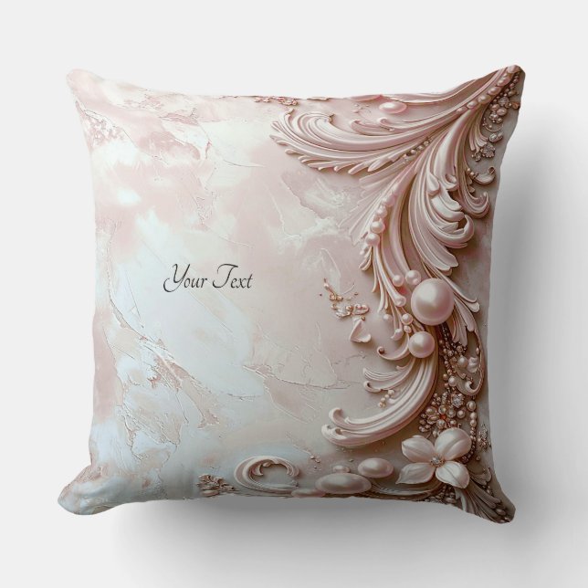 Coussin Pink Ornate Pearl and Floral Throw Pillow (Recto)