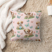 Coussin Pink Puppies and Butterflies Watercolor (Couverture)