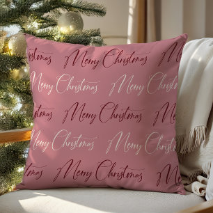 Coussin Pink Red Cream Script Motif Joyeux Noël