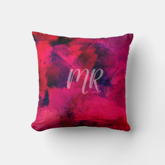Coussin Pink Red Purple Watercolor Abstract Monogram