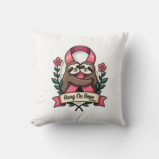 Coussin Pink Ribbon Sloth Support Vintage Awareness Art (Recto)