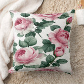 Coussin Pink Roses Floral Throw Pillow (Couverture)