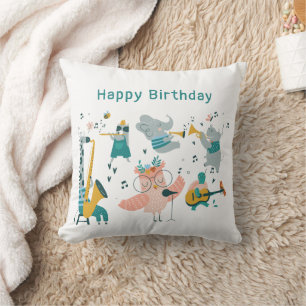 Coussin Pink Songbird avec Animal Band Anniversaire