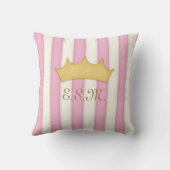 Coussin Pink Stripes Princess Monogram Tête couronnée (Verso)