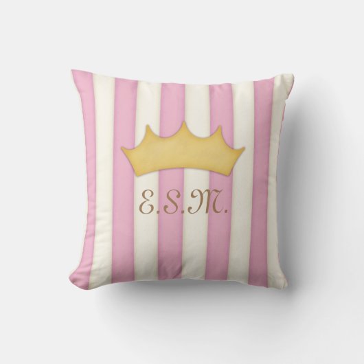 Coussin Pink Stripes Princess Monogram Tête couronnée (Recto)