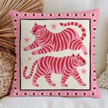 Pink Stylized Tigers with Red Stripes Quirky Fun