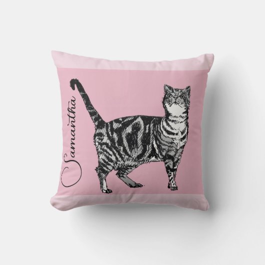 Coussin Pink Tabby Cat Cats Pink Girls Name Nursery (Recto)