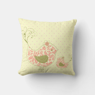 Coussin Pink Tourbillonnant Maman & Baby Bird Whimsical Cu
