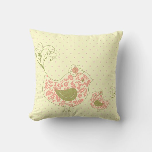 Coussin Pink Tourbillonnant Maman & Baby Bird Whimsical Cu (Recto)