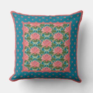 Coussin Pink Water Lys and Dragonflies Coussin, Cushion