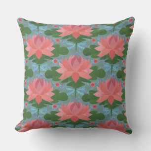 Coussin Pink Water Lys and Dragonflies Coussin, Cushion