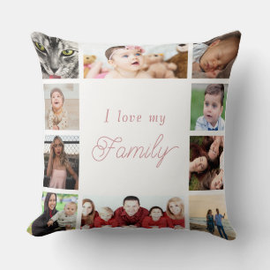 Coussin Pink & White Trendy Love My Family Photo Collage