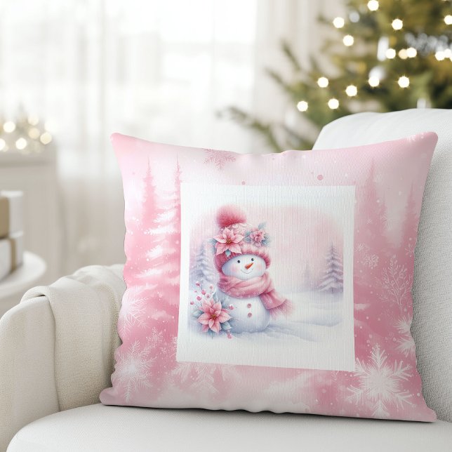 Coussin Pinkmas Snowy Forest Snowman Kids Room Decor (Pinkmas Snowy Forest Snowman Kids Room Decor)
