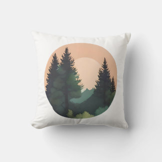 Coussin Pins du coucher de soleil - Paysage de montagne pa