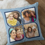 Coussin Pinwheel rétro 4 Photo Fleur Pétale Bleu<br><div class="desc">Coussin photo élégant en bleu bicolore avec collage photo style pinwheel rétro. Le modèle photo est configuré pour ajouter 4 de vos photos préférées, qui sont automatiquement affichées dans les formes pétales de fleurs. Si vous avez un problème avec le placement d'image, essayez de recadrer votre photo à un carré...</div>