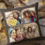 Coussin Pinwheel rétro 4 Photo Fleur Pétale Brown<br><div class="desc">Coussin photo élégant en brun et bronzé avec collage photo style roselier rétro. Le modèle photo est configuré pour ajouter 4 de vos photos préférées, qui sont automatiquement affichées dans les formes pétales de fleurs. Si vous avez un problème avec le placement d'image, essayez de recadrer votre photo à un...</div>