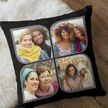 Coussin Pinwheel rétro 4 Photo Fleur Pétale Noir<br><div class="desc">Coussin photo élégant en noir et gris avec collage photo de style retro pinwheel. Le modèle photo est configuré pour ajouter 4 de vos photos préférées, qui sont automatiquement affichées dans les formes pétales de fleurs. Si vous avez un problème avec le placement d'image, essayez de recadrer votre photo à...</div>