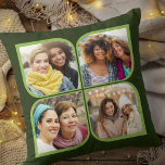 Coussin Pinwheel rétro 4 Photo Fleur Pétale Vert<br><div class="desc">Coussin photo élégant en vert à deux tons avec collage photo style pinwheel rétro. Le modèle photo est configuré pour ajouter 4 de vos photos préférées, qui sont automatiquement affichées dans les formes pétales de fleurs. Si vous avez un problème avec le placement d'image, essayez de recadrer votre photo à...</div>