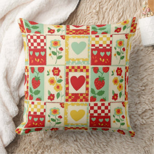 Coussin Pique-nique patchwork fraise