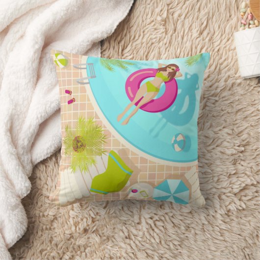 Coussin Piscine fille en bikini plage d'été (Couverture)