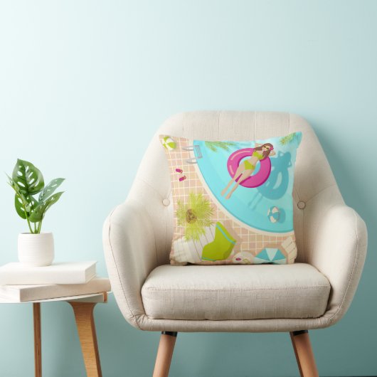 Coussin Piscine fille en bikini plage d'été (Chaise)