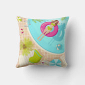 Coussin Piscine fille en bikini plage d'été (Verso)