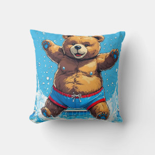Coussin Piscine Vintage Été Ours Sauvage