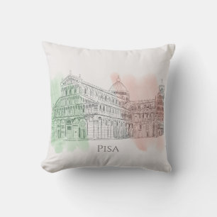 Coussin Pise Italie Tour penchée Stylo et dessin d'encre
