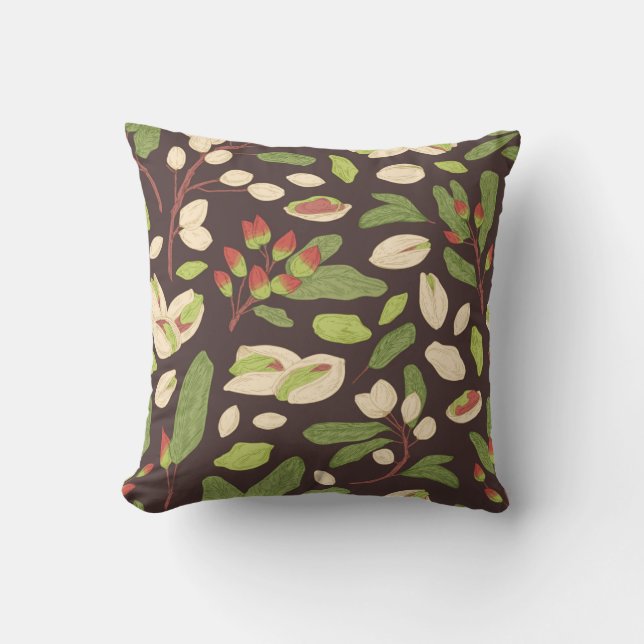 Coussin pistache sans joint motif avec noix, coquilles, so (Recto)