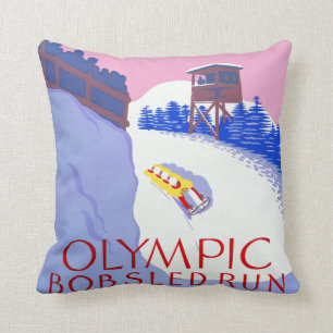 Coussin Piste de bobsleigh vintage olympique Lake Placid