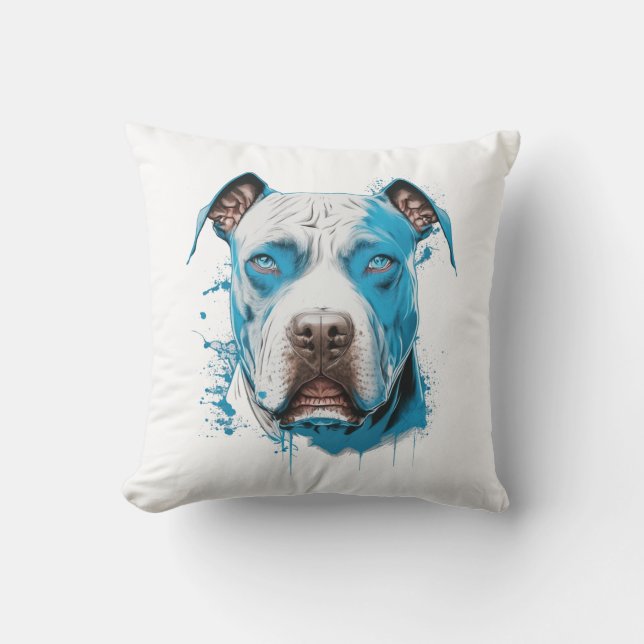 Coussin Pitbull aux yeux bleus | AMOUREUX DES CHIENS (Recto)