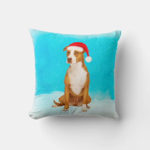 Coussin Pitbull Chien Assis En Fête De Noël De Neige