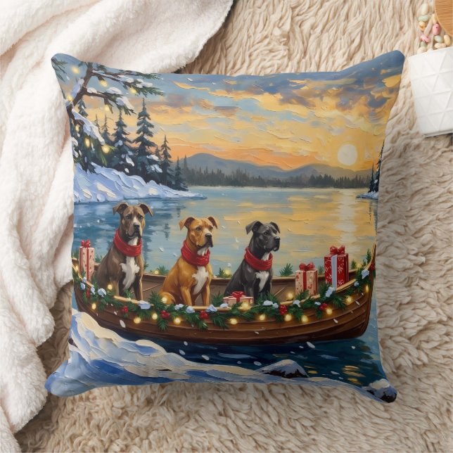 Coussin Pitbull Christmas Boat Holiday (Couverture)