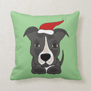 Coussin Pitbull gris drôle dans l'art de Noël de casquet